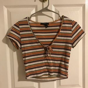 striped front tie crop top